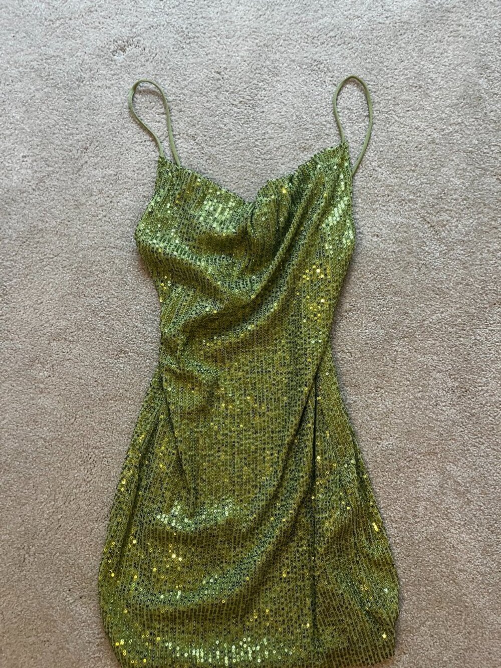 Motel Rocks Benia Mini Dress in Drape Sequin Lime Green